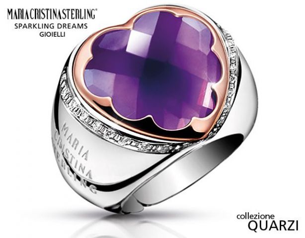 Anello a cuore in argento 925 con ametista e brillanti firmato Maria Cristina Sterling