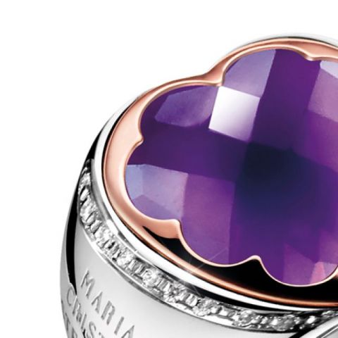 Anello a cuore in argento 925 con ametista e brillanti firmato Maria Cristina Sterling