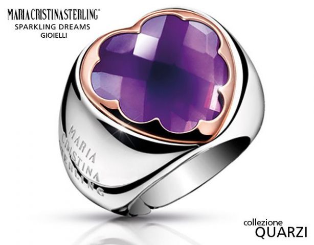 Anello a cuore in argento 925 con ametista firmato Maria Cristina Sterling