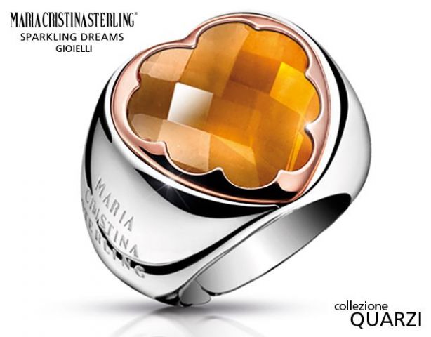 Anello a cuore in argento 925 con citrino firmato Maria Cristina