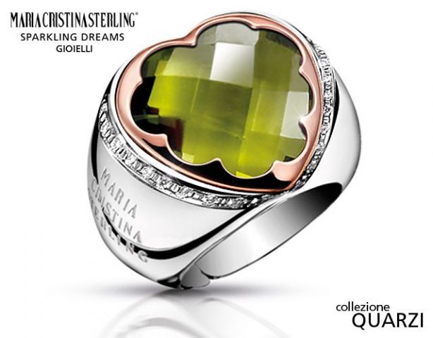 Anello a cuore in argento 925 con peridoto e brillanti firmato