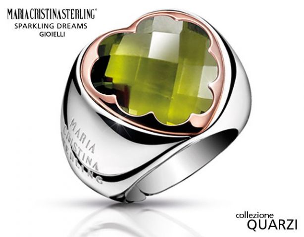 Anello a cuore in argento 925 con peridoto firmato Maria Cristina Sterling