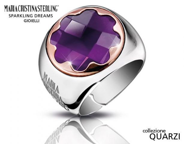 Anello a fiore in argento 925 con ametista firmato Maria Cristina