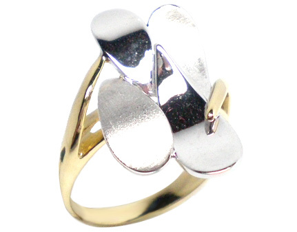 Anello a foglioline in oro bianco e giallo 18kt