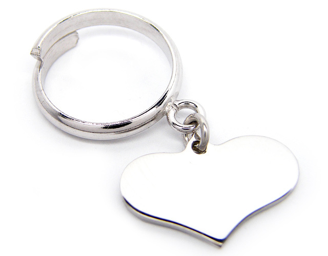 Anello con ciondolo Cuore pendente in argento 925% rodiato personalizzabile con nome o frase