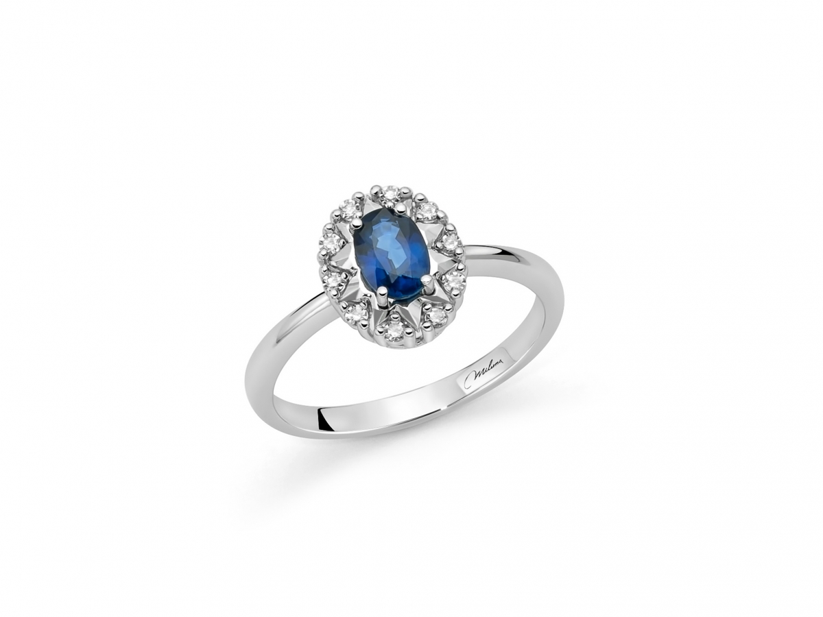 Anello con Zaffiro Naturale e Diamanti Naturali in oro bianco 18kt LID3937