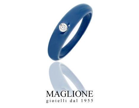 Anello Dalù in ceramica indaco e oro bianco 18kt con diamante naturale