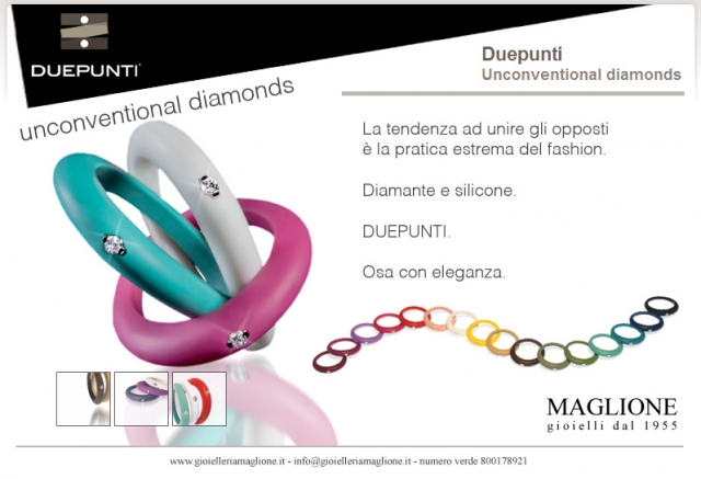 Anello Due Punti in silicone anallergico Blu Profondo, argento e diamante