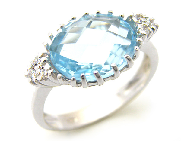 18K White Gold, Cubic Zirconia and Light Blu Stone Ring