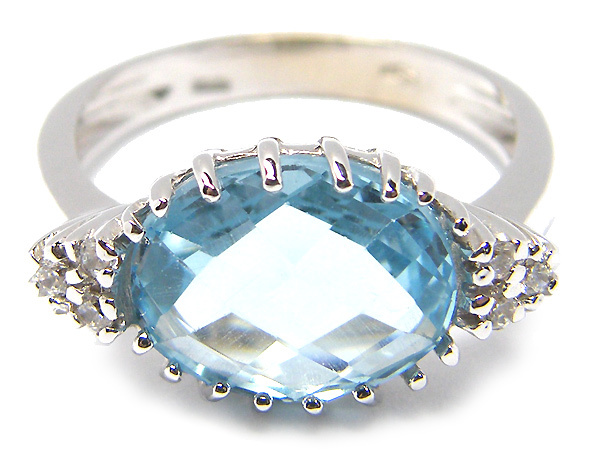 18K White Gold, Cubic Zirconia and Light Blu Stone Ring