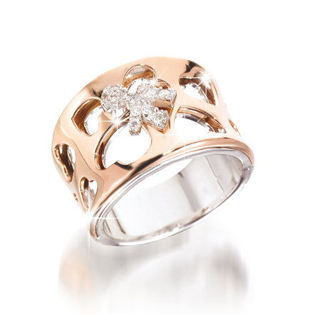 Anello Le Bebè - I Divini - fascia rastremata con bimbo in oro bianco 18kt e pavè di diamanti 0.12ct