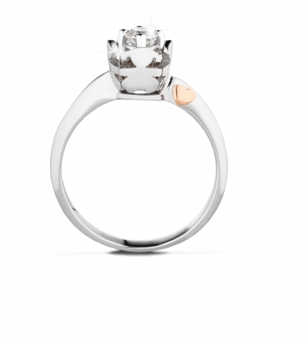 Anello Le Bebè - I Solitari Cestino - bimbo e bimba in oro bianco con cuore in oro rosa e diamante da 0.10ct