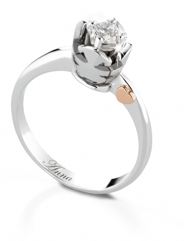 Anello Le Bebè - I Solitari Cestino - bimbo o bimba in oro bianco con cuore in oro rosa e diamante da 0.10ct