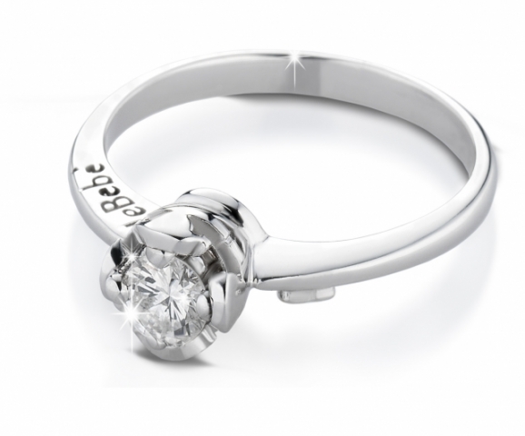 Anello Le Bebè - I Solitari Cestino - bimbo o bimba in oro bianco con cuore in oro rosa e diamante da 0.10ct