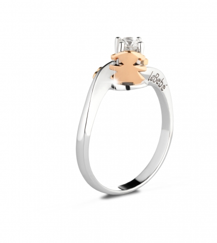 Le Bebè - 18k White Gold with 0.10ct Diamond Boy and Girl Ring