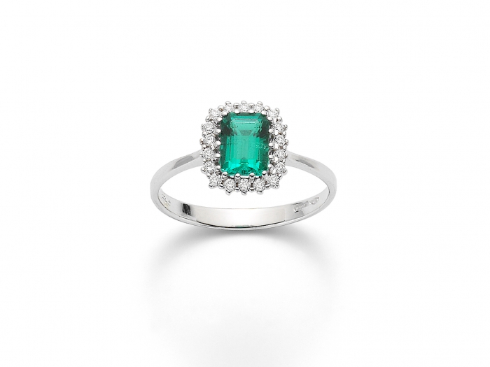 Anello Miluna collezione Kate con Smeraldo 1.00ct e Diamanti in oro bianco 18kt LID3145