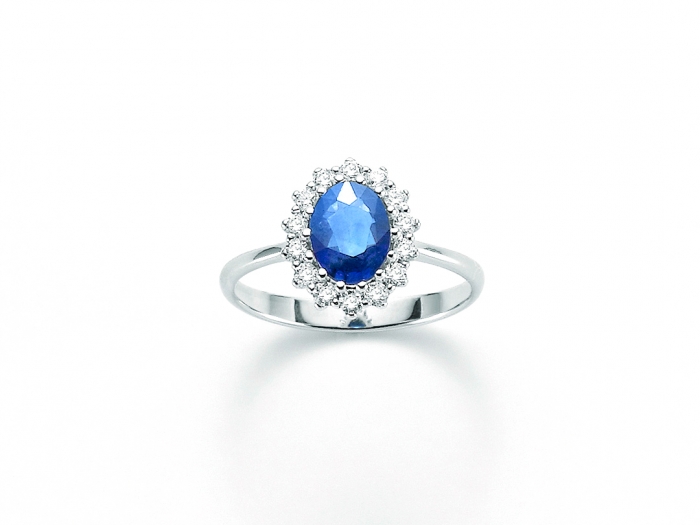 MILUNA - 18K White Gold Ring with Natural Diamond and Sapphire