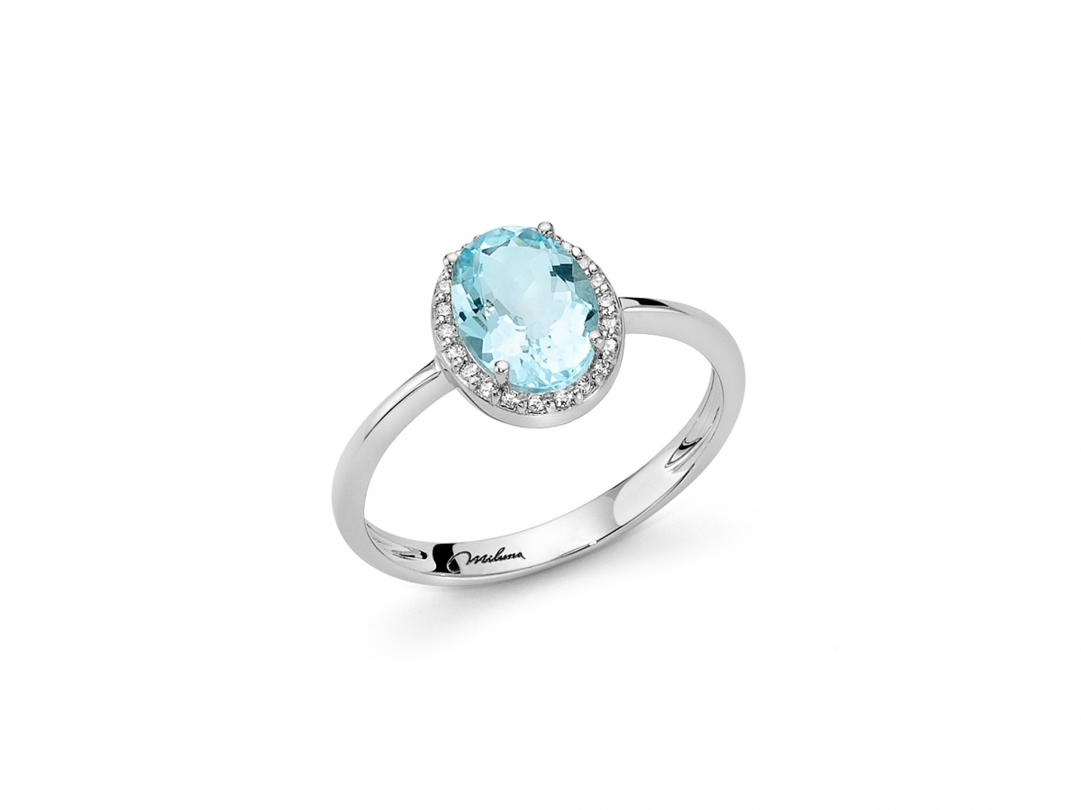 MILUNA - 18K White Gold Ring with Natural Diamond and Aquamarine