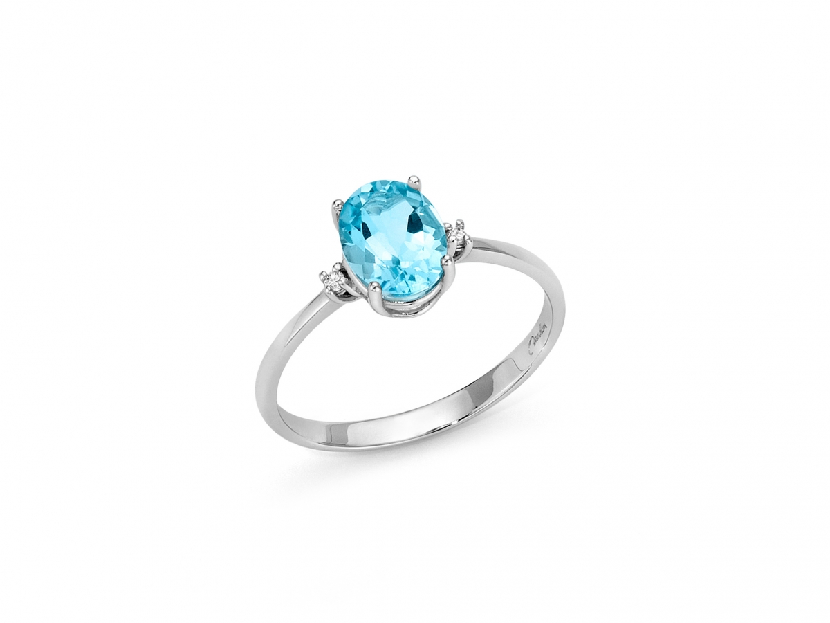 Anello Miluna con Topazio azzurro ovale e Diamanti Naturali in oro bianco LID3196X