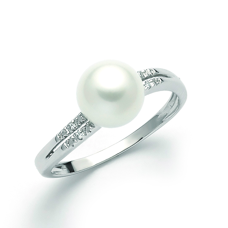 Anello Miluna con Perla e Diamanti 0.016ct in oro bianco PLI1619X