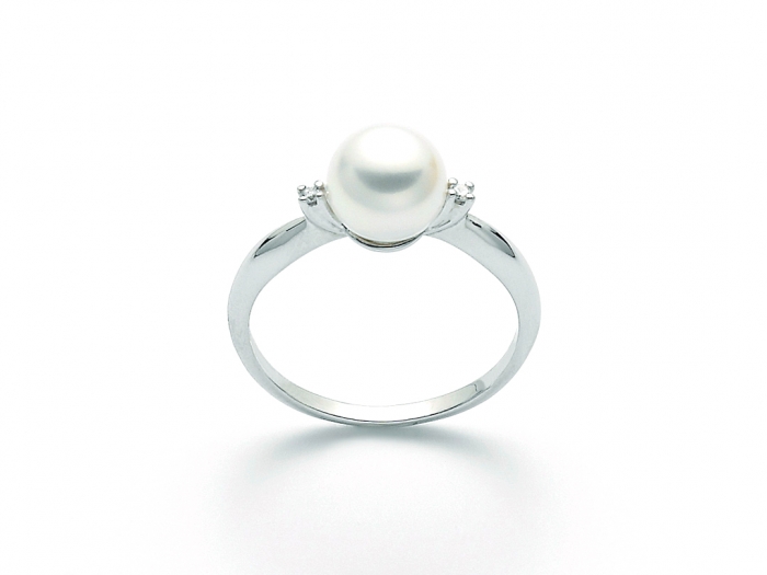 Anello Miluna con Perla e Diamanti 0.025ct in oro bianco PLI1466X