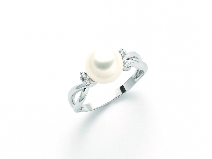 9K White Gold, White Pearl and Diamonds Ring MILUNA