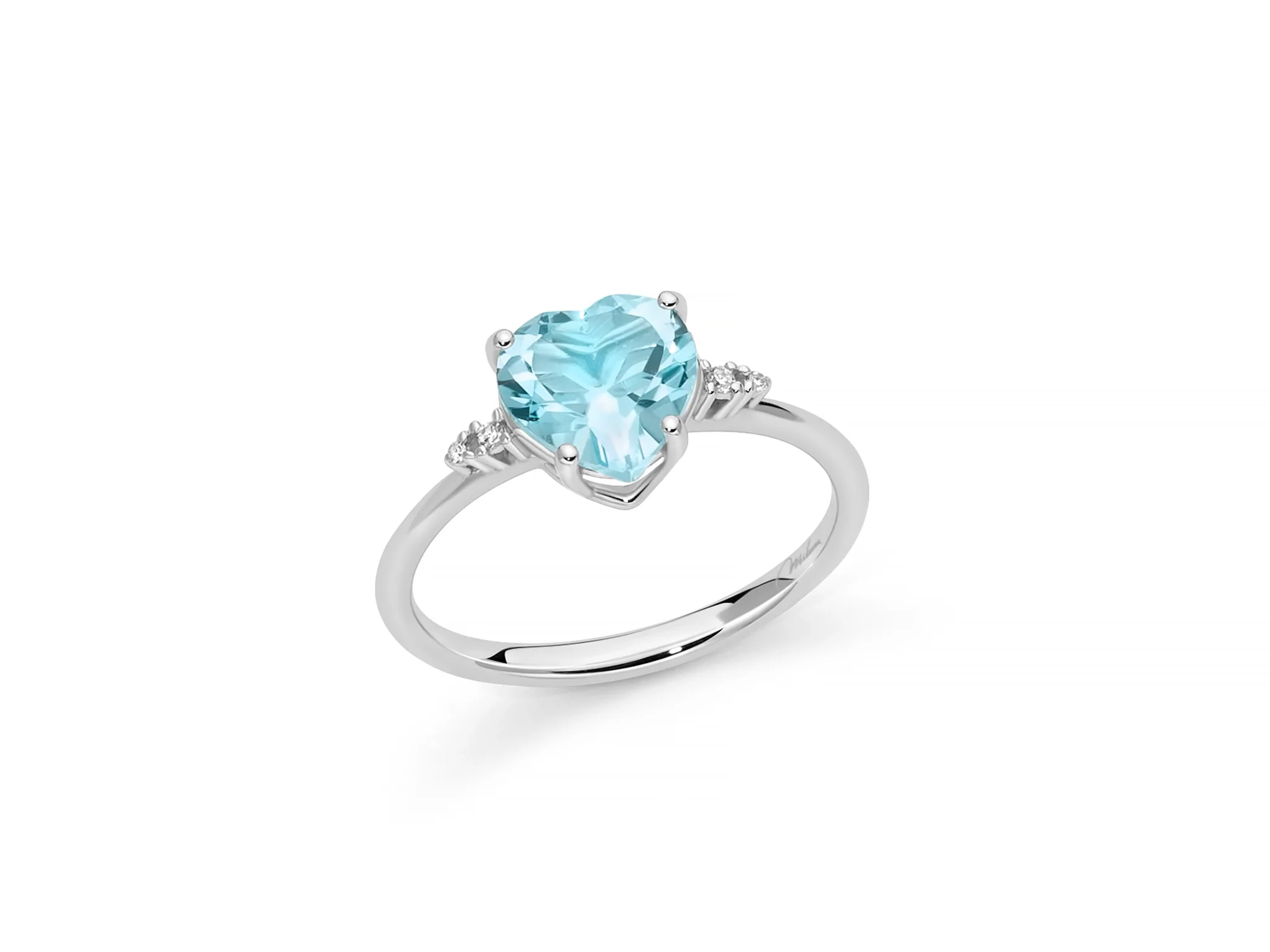 9K White Gold, Blue Topaz and Diamonds Ring