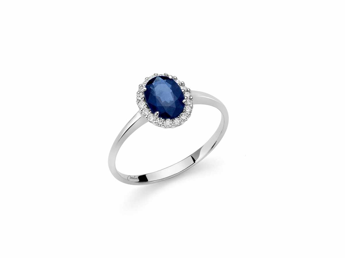 MILUNA - 18K White Gold Ring with Natural Diamond and Sapphire