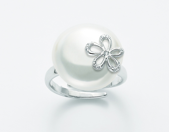 Anello Miluna in argento con Perla Coin e zirconi PLI1487