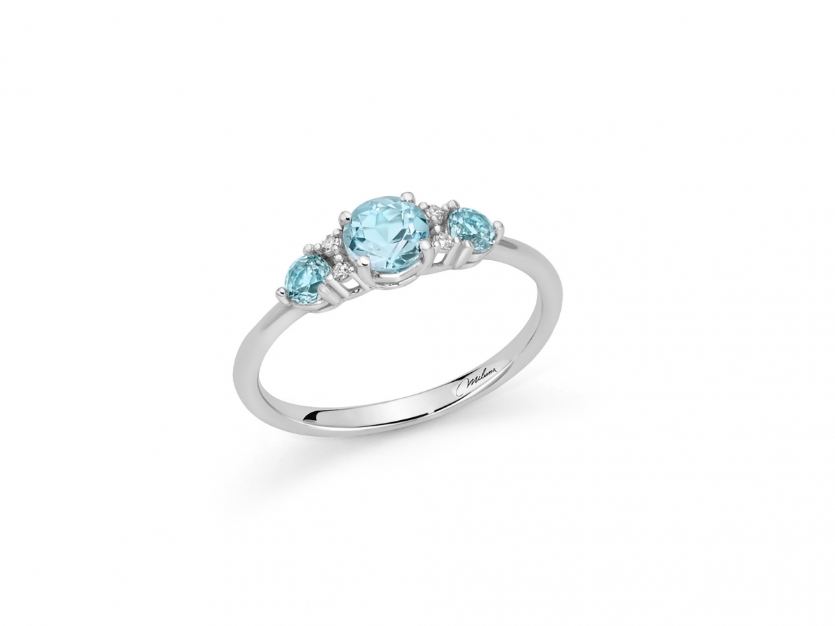 9K White Gold, Blue Topaz and Diamonds Ring