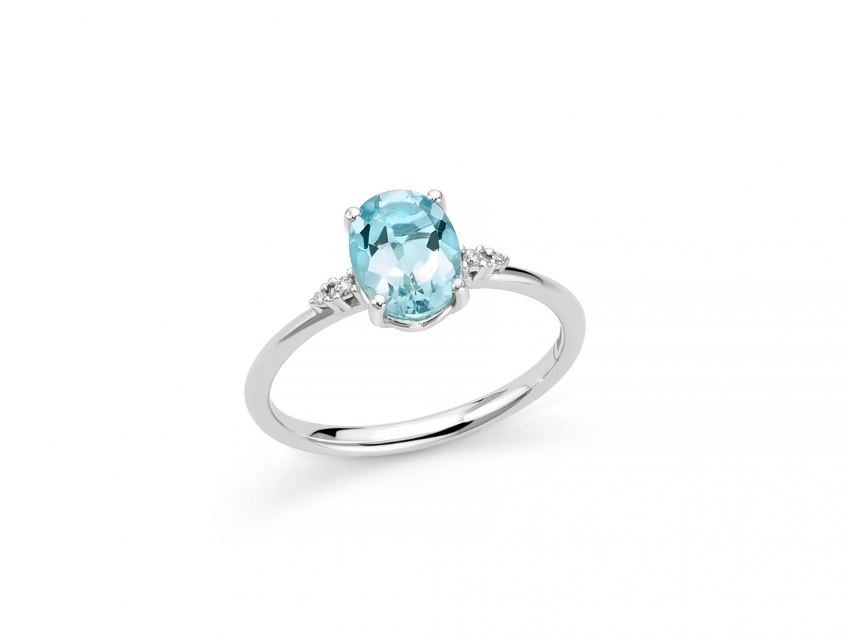 9K White Gold, Blue Topaz and Diamonds Ring