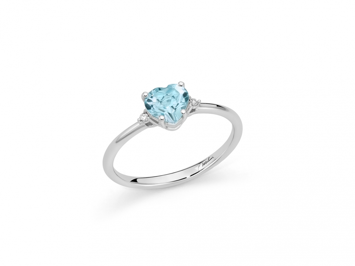 9K White Gold, Blue Topaz and Diamonds Ring