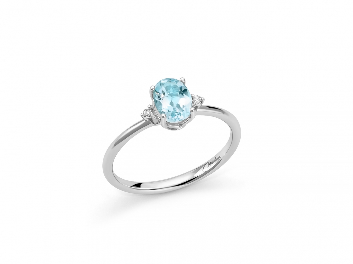9K White Gold, Blue Topaz and Diamonds Ring