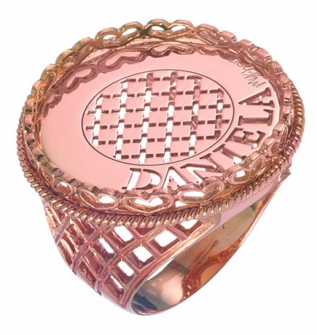 Anello My Charm in oro bianco giallo o rosa con trafori a rombi personalizzabile con il nome