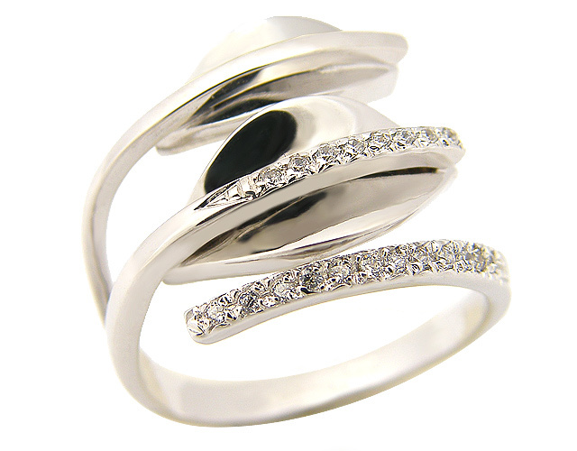 Anello oro bianco 18kt con foglie e zirconi
