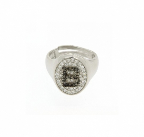 Pinkie ring in 925 silver with letter B in cubic zirconia