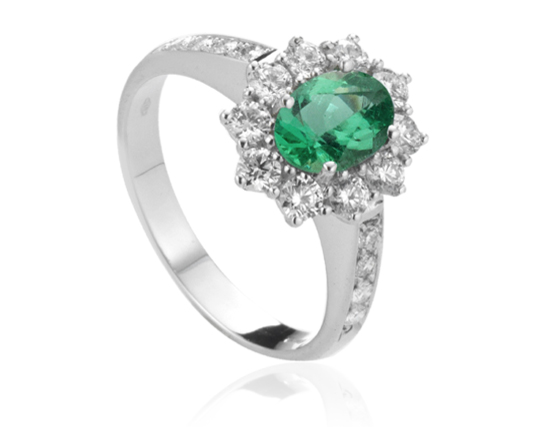 18k White Gold with Natural Emerald and Diamonds