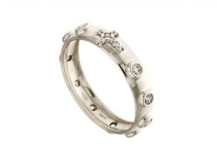 18k White Gold Rosary Ring whit cubic zirconia