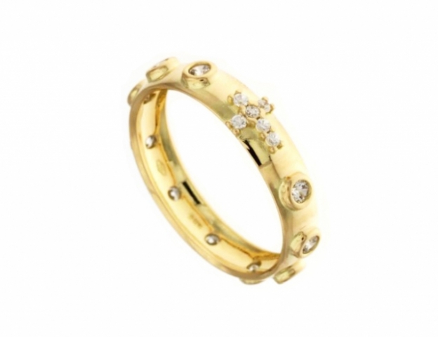 18k Yellow Gold Rosary Ring whit cubic zirconia