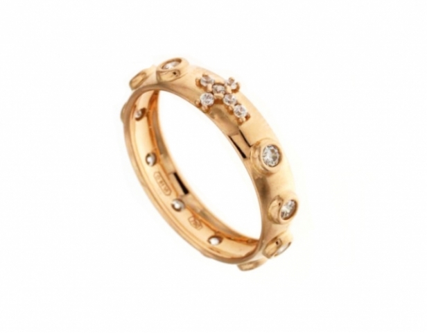 18k Rose Gold Rosary Ring with cubic zirconia