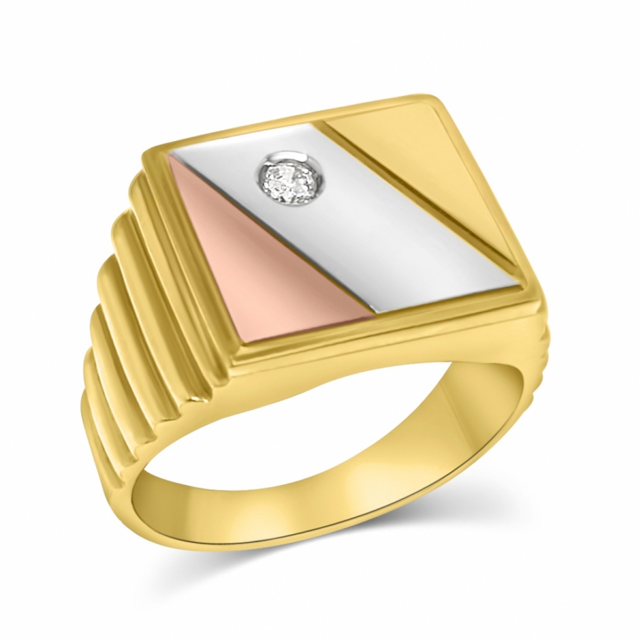 18k Yellow, White and Rose Gold Ring with cubic zirconia