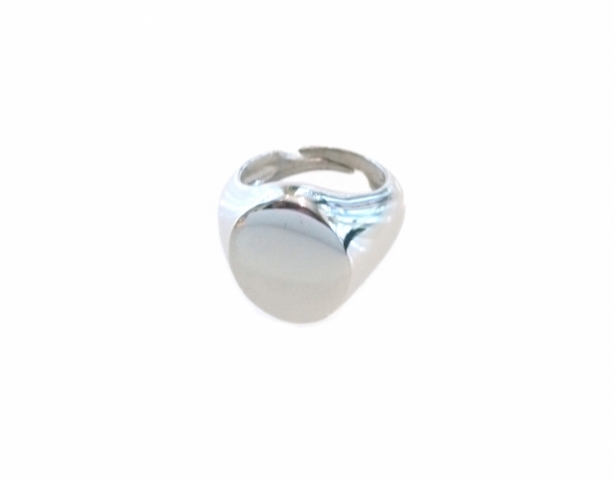 Anello Sigillo Ovale Unisex da mignolo in argento lucido 925% rodiato personalizzabile con iniziale del nome