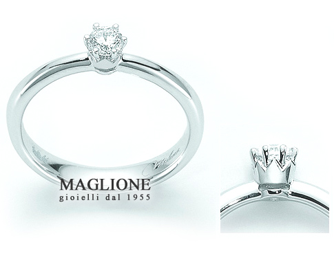 Anello solitario - Corona Miss Italia - Miluna con Diamante Naturale 0.10ct in oro bianco 18kt