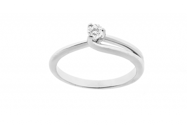 Anello Solitario in argento 925% rodiato bianco con Zircone da 0.14ct