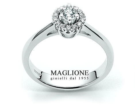 Anello solitario Miluna con Diamante Naturale 0.12ct e corona da 0.06ct in oro bianco 18kt