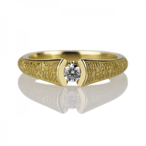 Anello Solitario UNICUS TUUM in oro giallo 9kt e Diamante Naturale 0.15ct