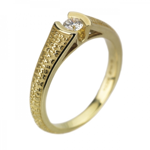 Anello Solitario UNICUS TUUM in oro giallo 9kt e Diamante Naturale 0.15ct