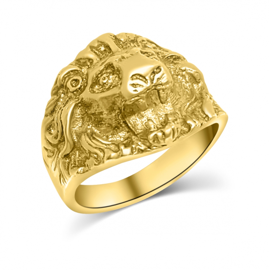 Anello testa di leone da uomo in oro giallo 18kt