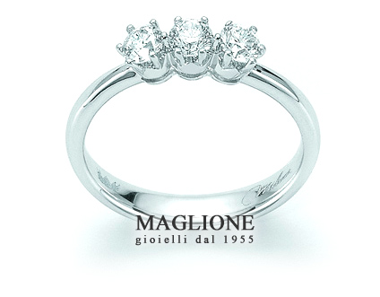 Anello Trilogy - Corona Miss Italia - Miluna con Diamante Naturale 0.21ct in oro bianco 18kt