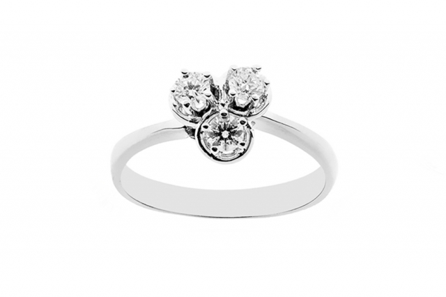 Anello Trilogy Grama & Mounier con Diamanti da 0.10ct in oro bianco 18kt GM055